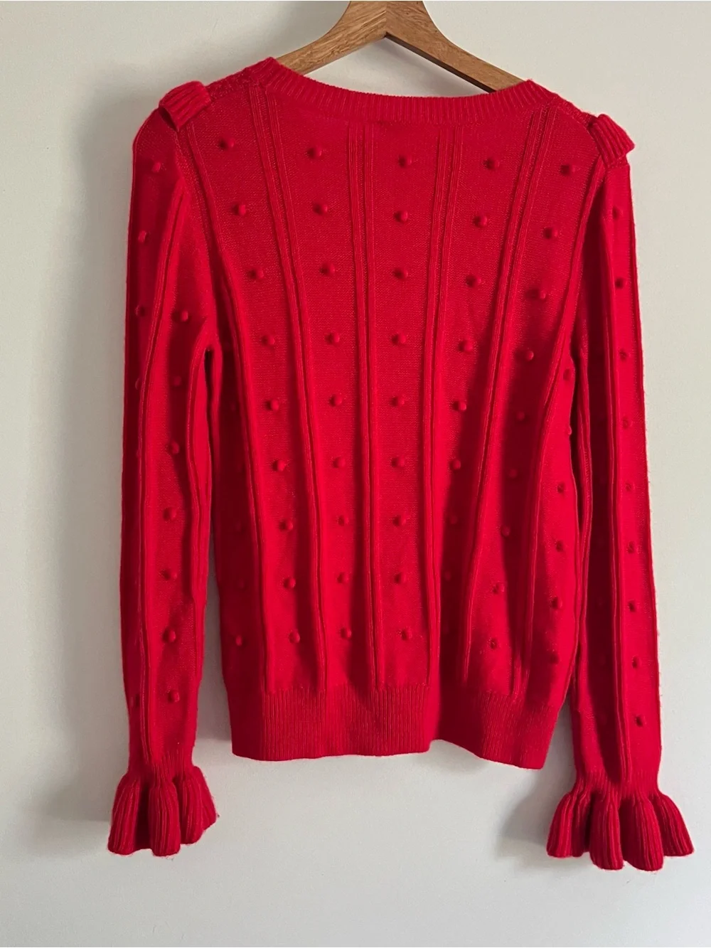 Kate Spade New York Ruffle Sweater X-Small Wool Blend Red Swiss Dot Preppy Knit